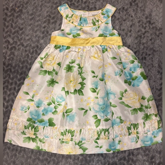 Janie and Jack Other - Janie and Jack Yellow and Blue Floral Silk Dress with Bird Details sz 3T